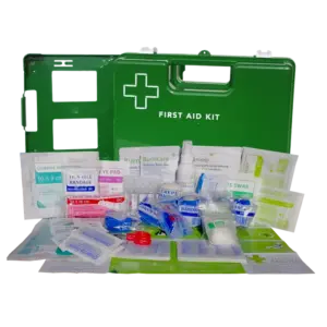 Kitchen, Food & Catering First Aid Kit Commercial Medium In Green Wall Mount Plastic Box, Soft pack & Refill