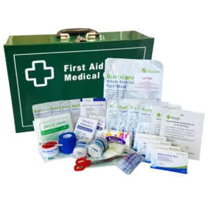 Burn Injury First Aid Kit Green Landscape Metal Wall Mount Box - Large / Industrial