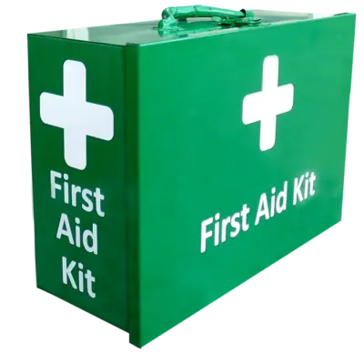 First Aid Metal Box Large Wall Mountable  Landscape / Portrait / Green / White - Empty