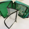 Green First Aid Bag; With Handles; 3 clear fold out compartments.