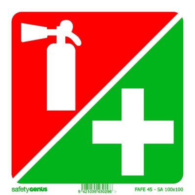 100×100 Fire Extinguisher First Aid 45 degree split Vehicle Sticker
