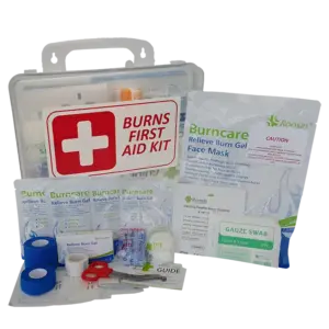 Burn Injury Premium First Aid Kit Clear Plastic Box Store or Wall Mount